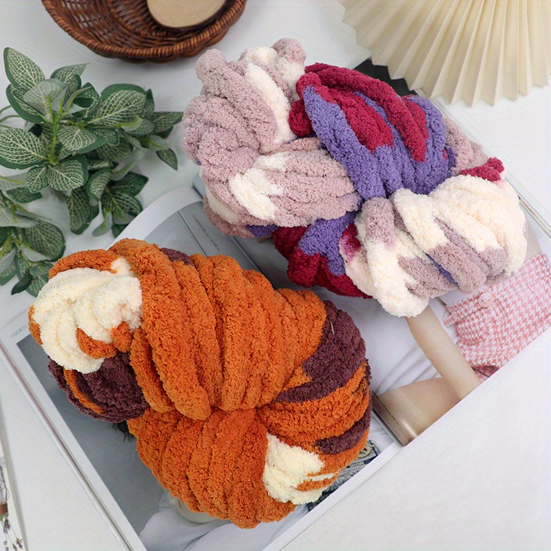 Super Soft Bulky 8mm Thick Polyester Multi Blush Pink Gray Blanket Chenille Yarn - 2 Pack (14oz Each Skein) for Weaving,Knitting,Crochet,Craft DIY 