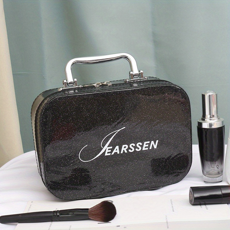 Glitter Leather Makeup Bag Organizer with Mirror Brush Holder