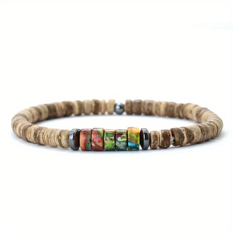 Handmade 5mm Brown Wooden Bracelet Luxury Stone Braclet For Men Boho Armband Jewelry Homme