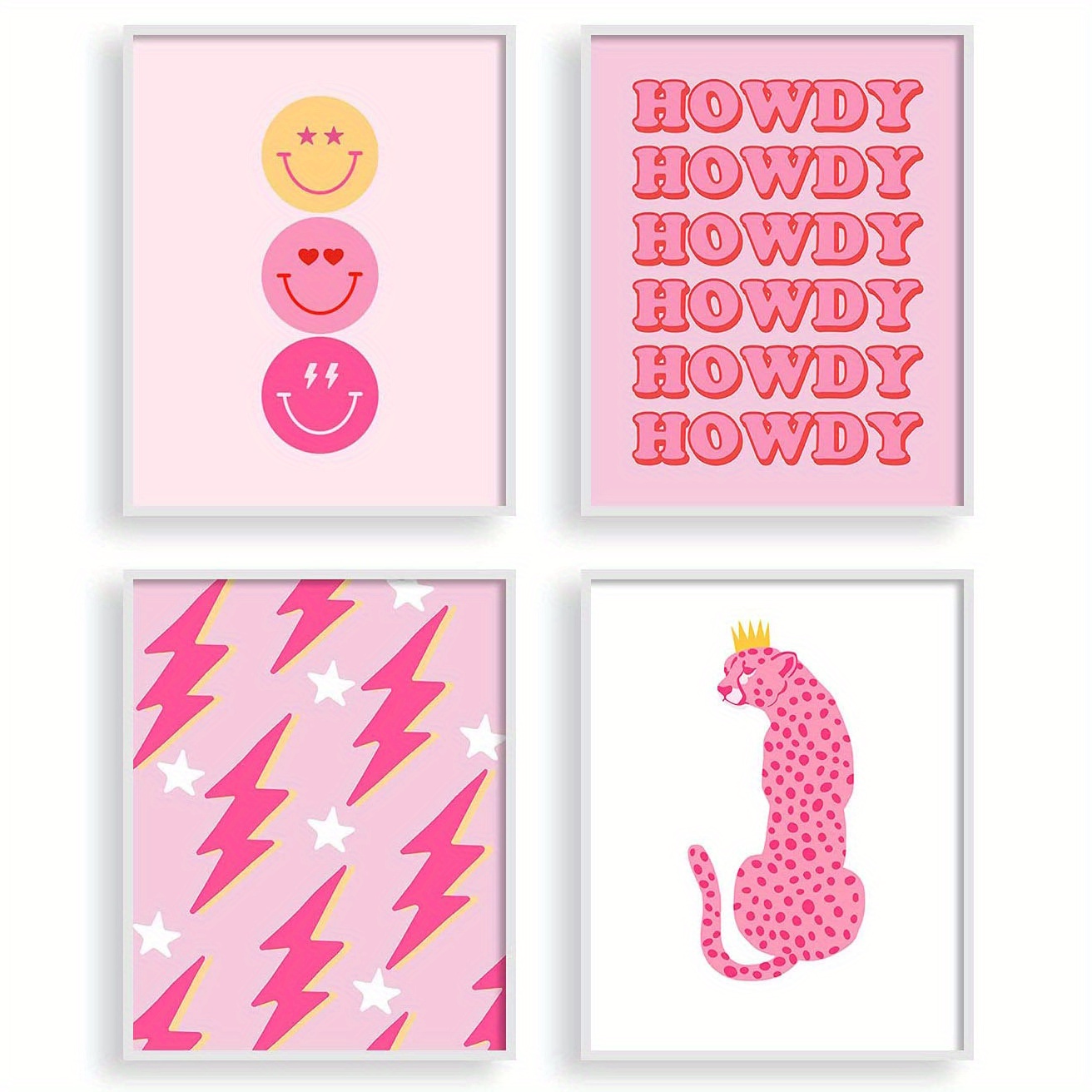 Preppy Leopard Print Wall Art Set Aesthetic Teen Girl - Temu