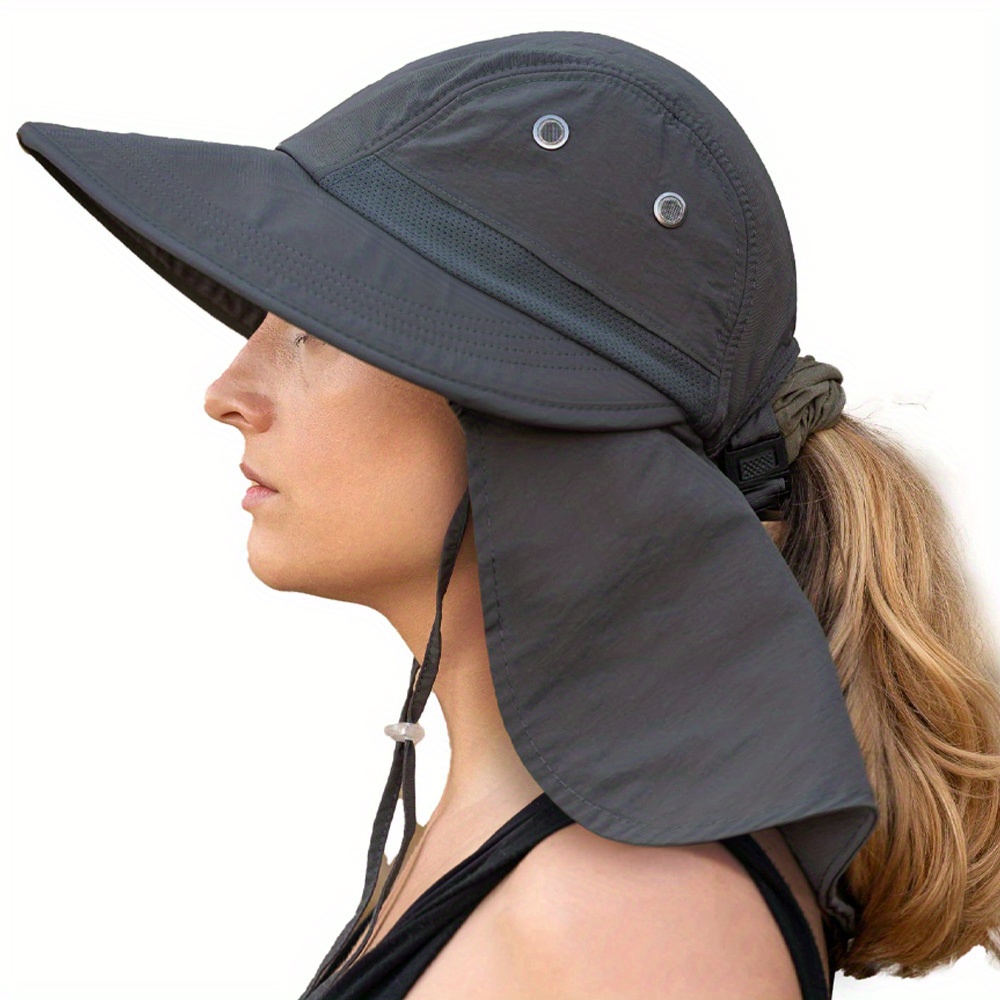 Wide Brim Upf 50+ Sun Hat UV Protection Ponytail Bucket Hat With Neck Flap Unisex Gardening Hiking Boonie Hats For Women Men Outdoor