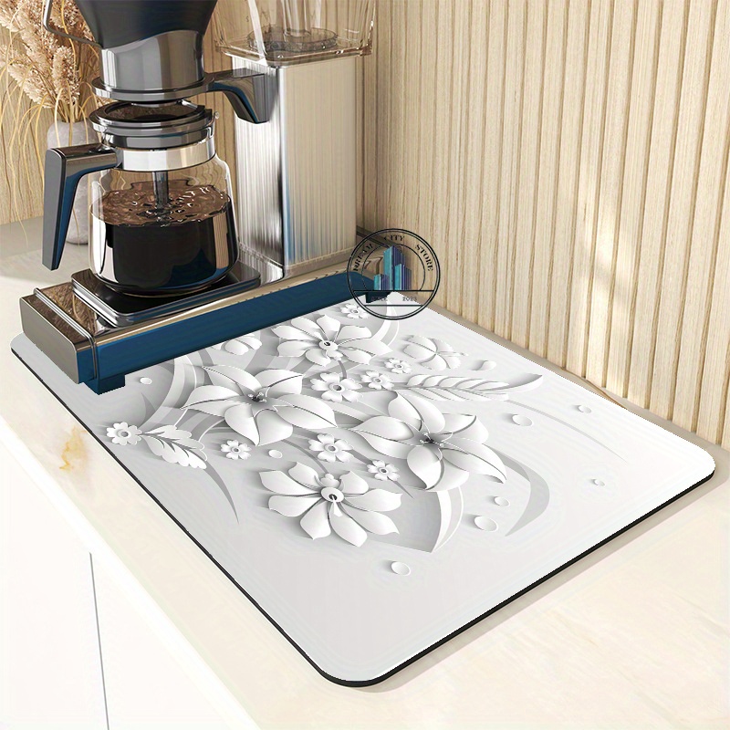 Marble Pattern Drain Pad Plate Drying Mat Kitchen Countertop - Temu