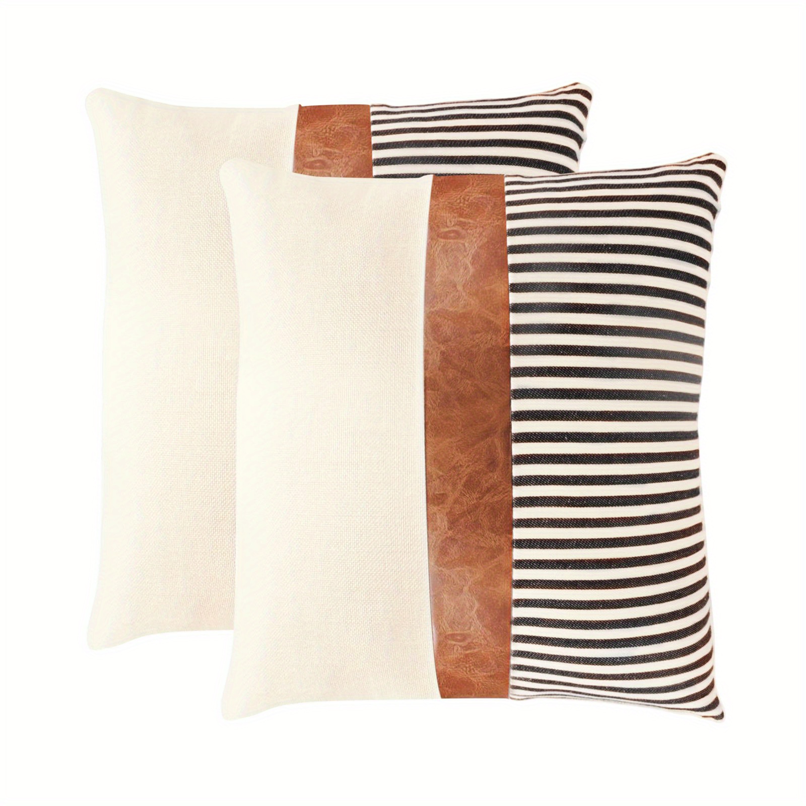 1pc/2pcs Farmhouse Patchwork Linen Throw Pillow Covers - Boho Style Sofa Decor for Modern Farmhouse Living