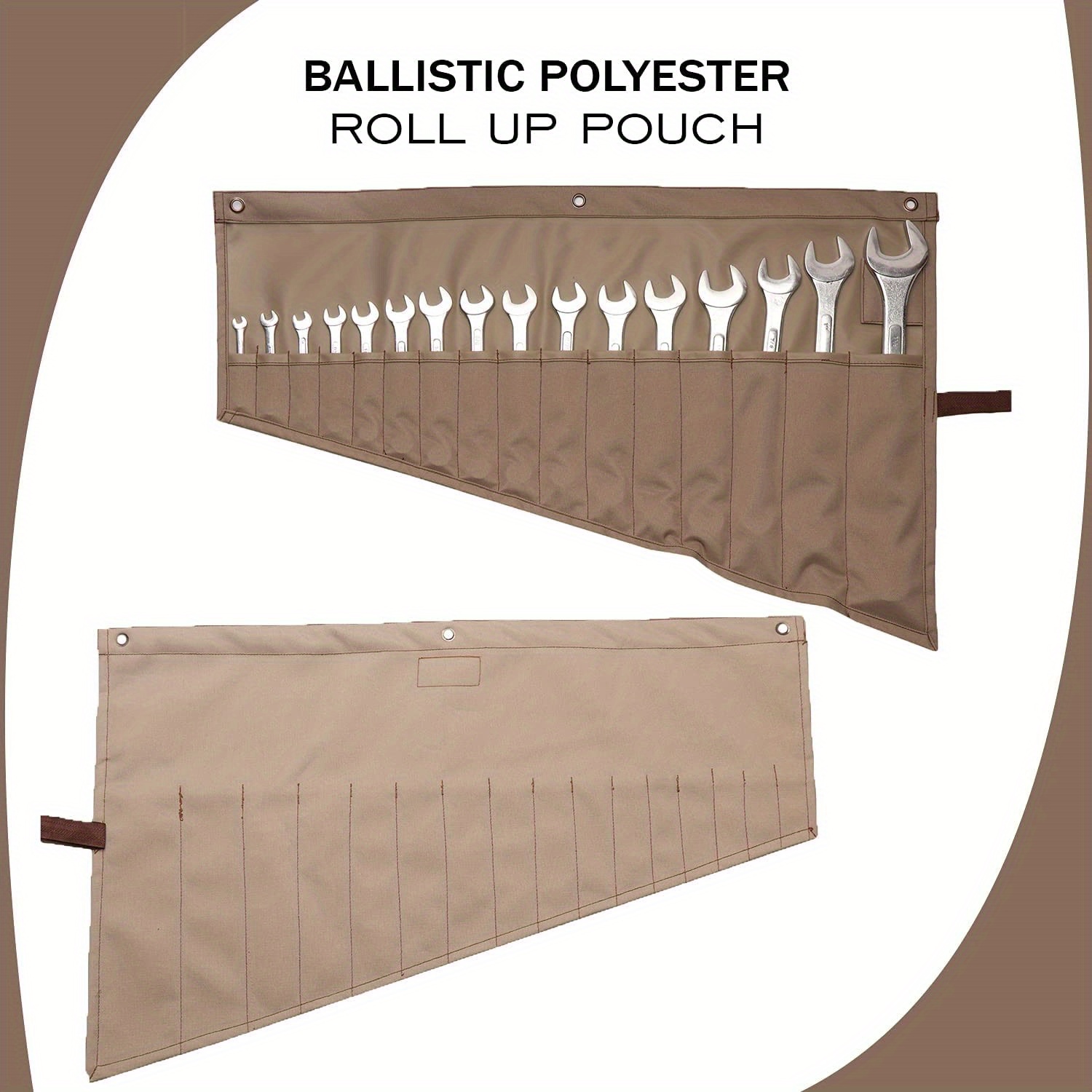 1 Pack Wrench Roll Up Pouch 16 Pocket Tool Roll Wrench Organizer Metric