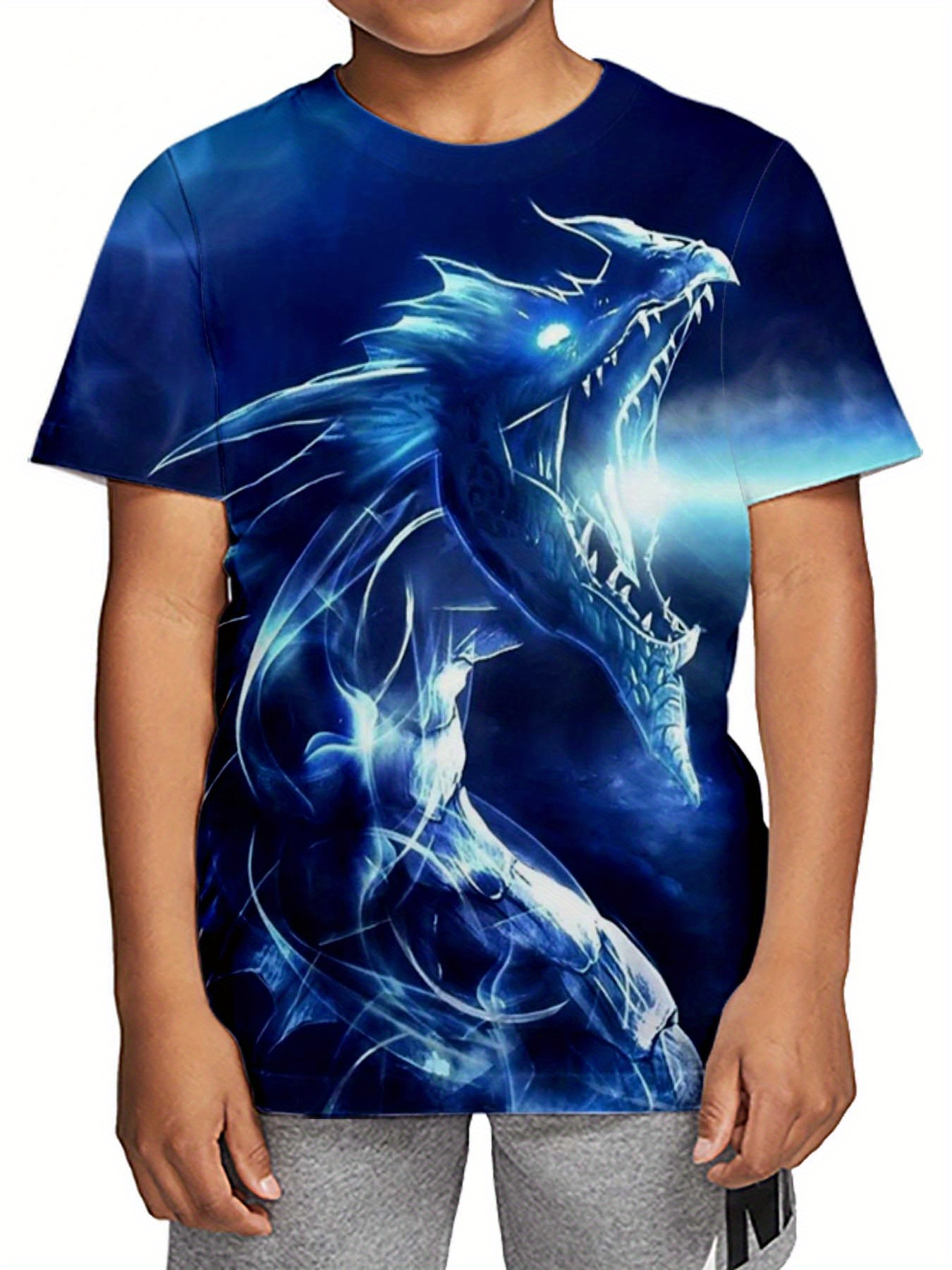 Cool Dragon 3D Print Boys Creative T-shirt, Casual Lightweight Comfy Short  Sleeve Crew Neck Tee Tops, Kids Clothings For Summer