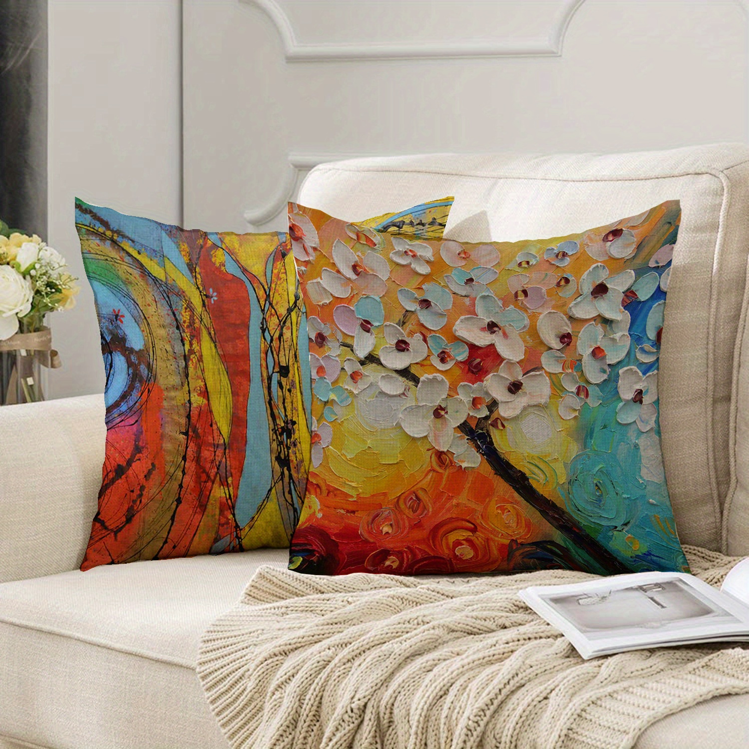 Art Painting Graffiti Linen Square Pillow Cover Suitable Temu