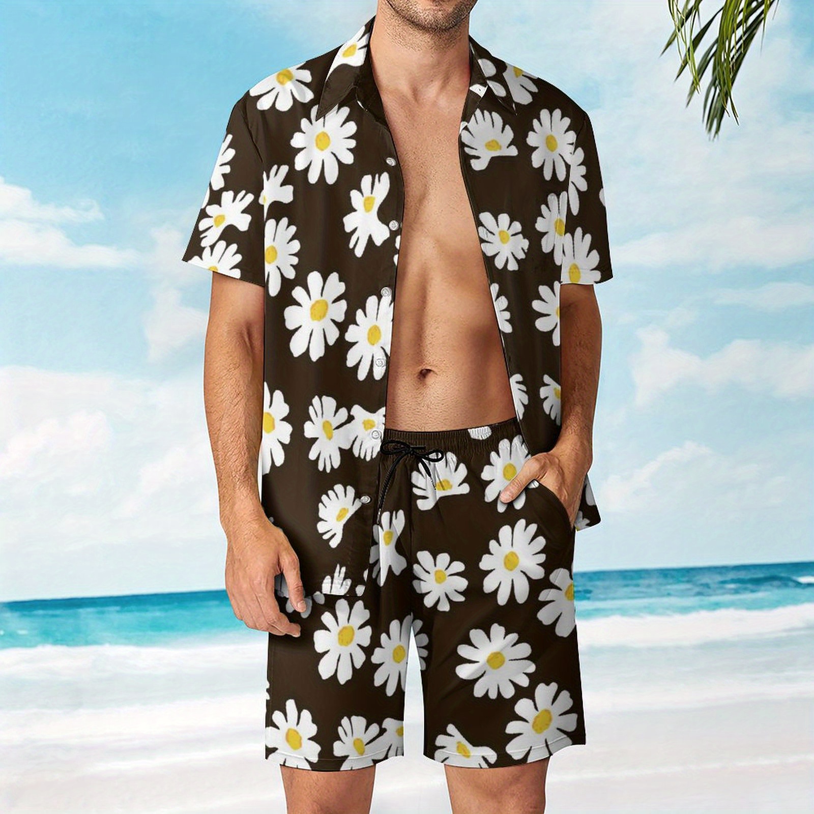 Plus Size Mens Hawaiian Shirt Sets Casual Floral Button Down Shorts ...