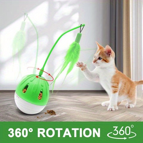 BNOSDM Interactive Cat Feeder Toys for Indoor Cats Slow Feeders Spring Toy  Funny Two-Layer Wooden Track 4 Balls Roller Turntable Exercise Playing for