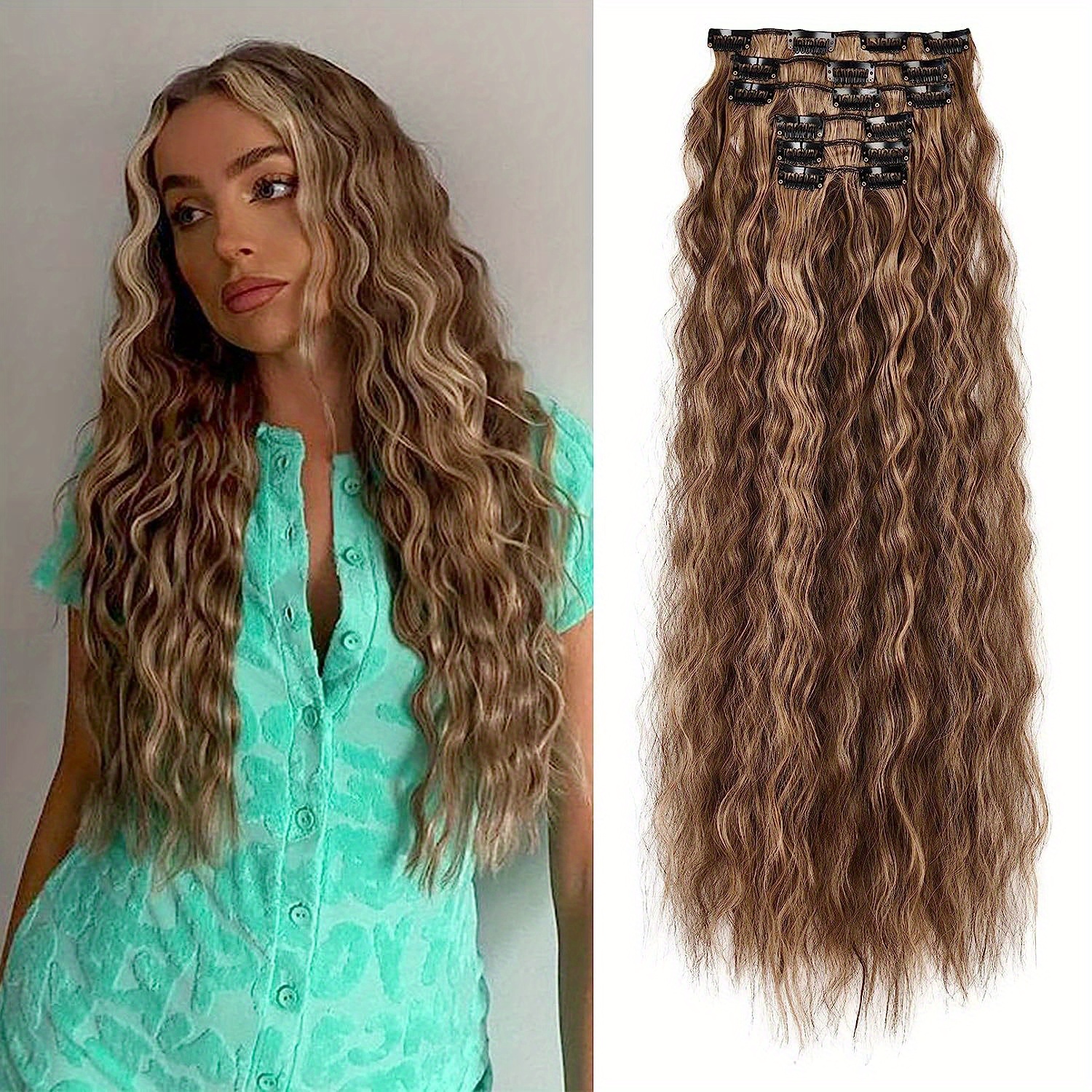 Long Curly Hair Pieces Synthetic Clip In Hair Extensions Temu