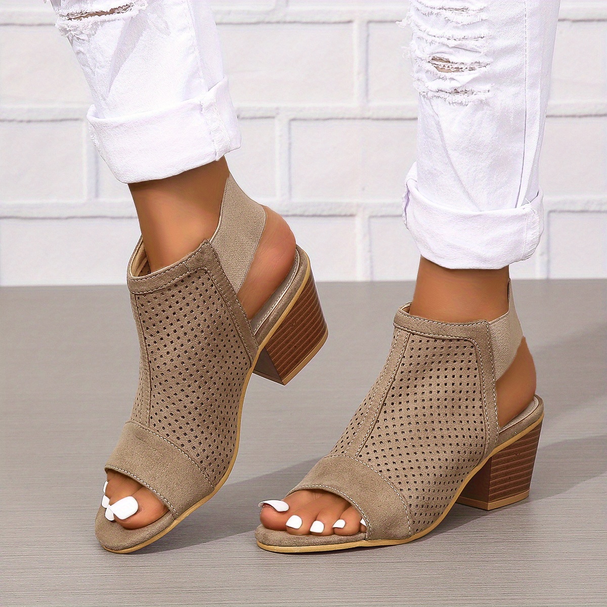 Perforated booties peep outlet toe