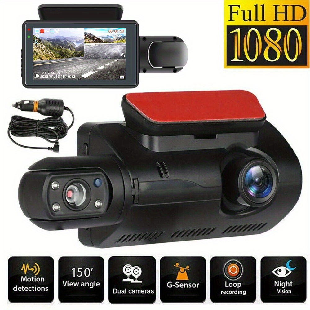 Dash cam Avant Arrière Intérieur 3 canaux 1080P Dashcam pour Voiture,Caméra  vidéo pour Voiture avec Vision Nocturne, Grand Angle 170°, Enregistrement