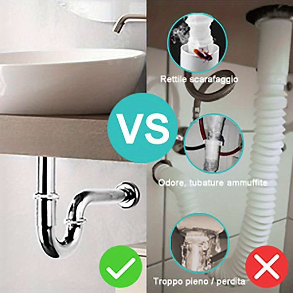 Universal Siphon For Washbasins And Sinks - Tubular Basin Drain - Adaptive  Siphon - Odor Trap With Cleaning Holes + Instructions