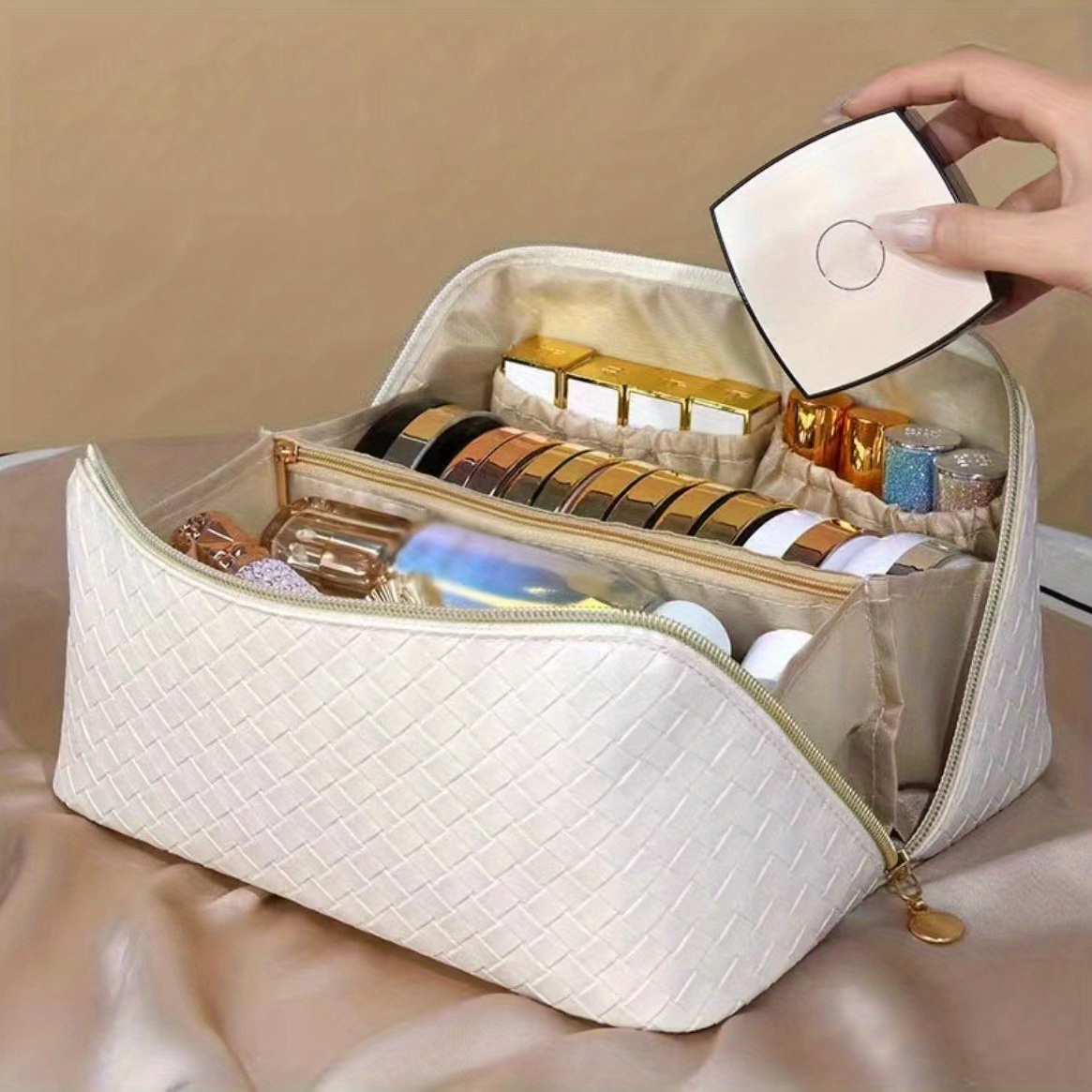 Large Makeup Bag 2Pcs Waterproof Cosmetic Case Storage Bag Leather