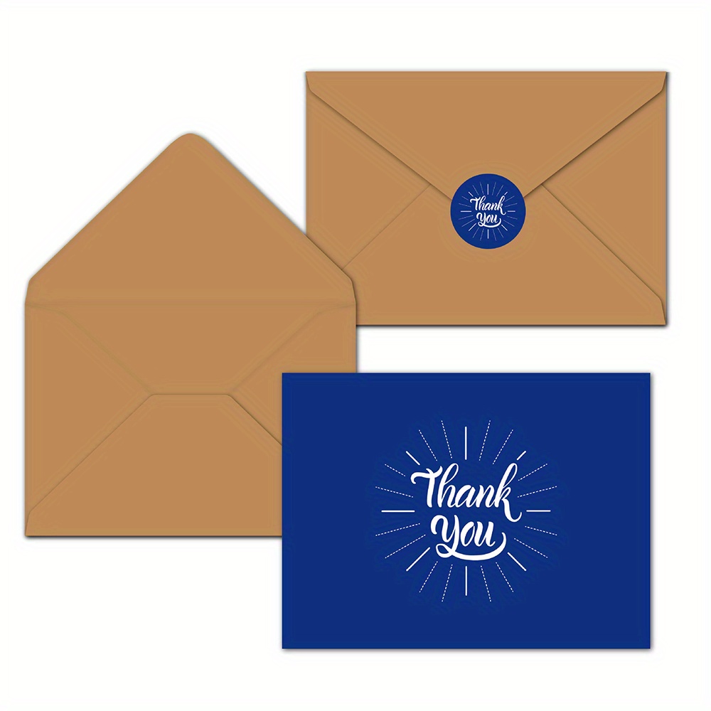 Navy Blue Color Thank You Cards With Kraft Envelopes For Wedding