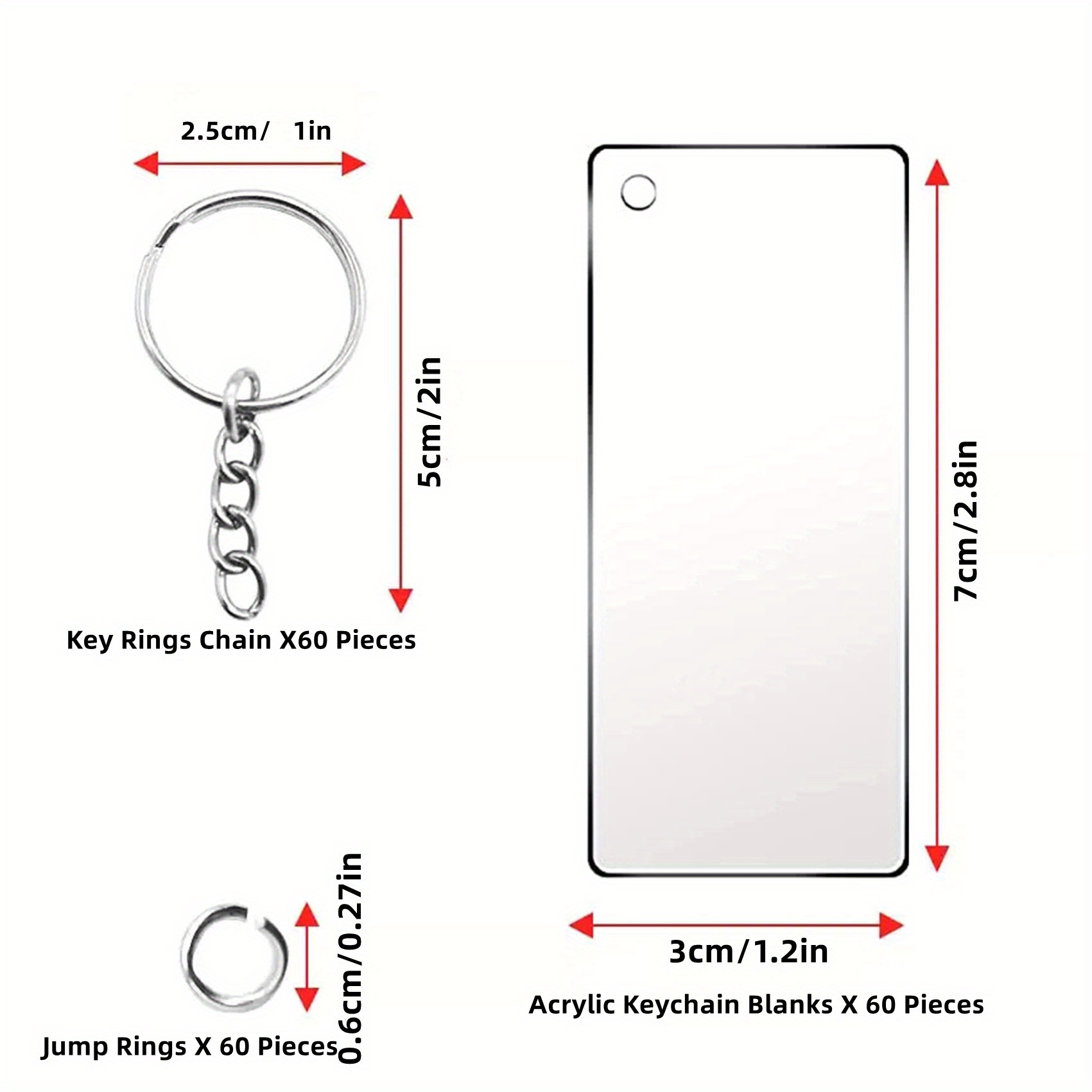 120 pcs Acrylic Keychain Blank with Key Rings: Tassels Key Chain for Craft  Bulk Keychain Rings Acrylic Keychain Blanks Rings Key Chain Kit Silver