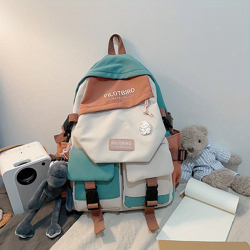 Trendy Niche Design Preppy Backpack Colorblock Storage - Temu