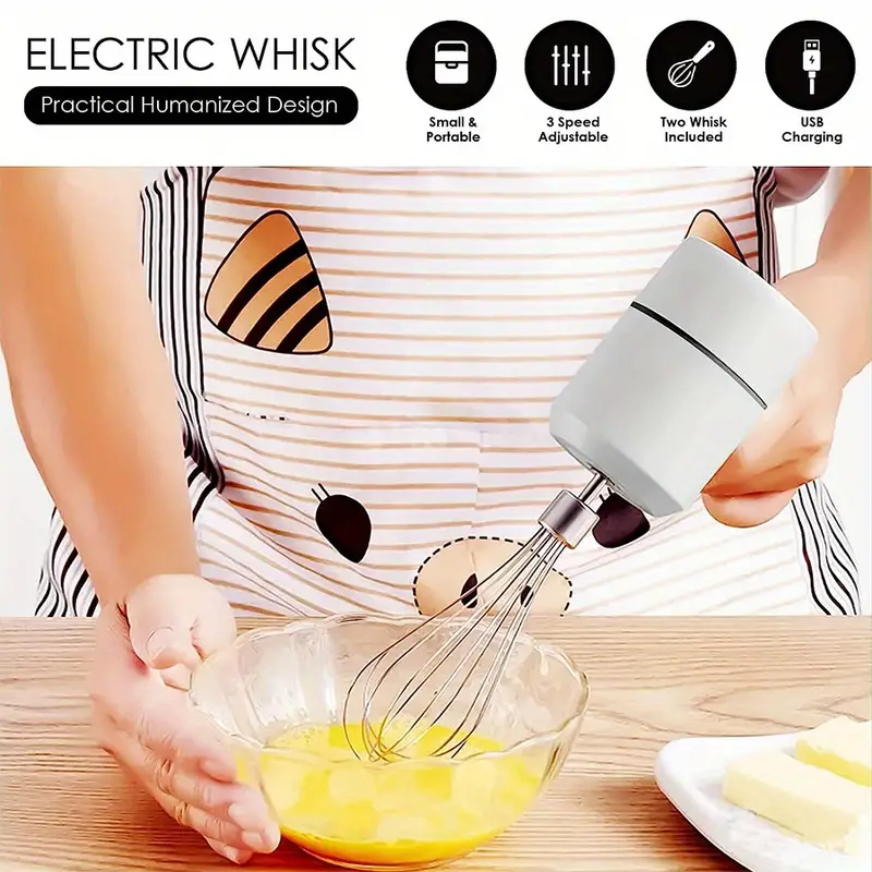 cordless hand mixer electric whisk usb rechargeable handheld electric mixer with 3 speed self control 304 stainless steel beaters balloon whisk for gifts butter tarts cakes  white kd305 details 0