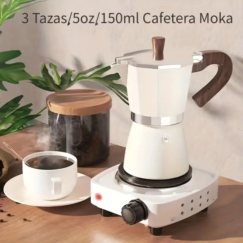 Cafetera De 1 Pieza, Moka Pot Cafetera Italiana 3 Tazas / 5 Oz / 150 Ml  Estufa Espresso Maker Para Gas O Estufa De Cerámica Eléctrica Camping  Percolad