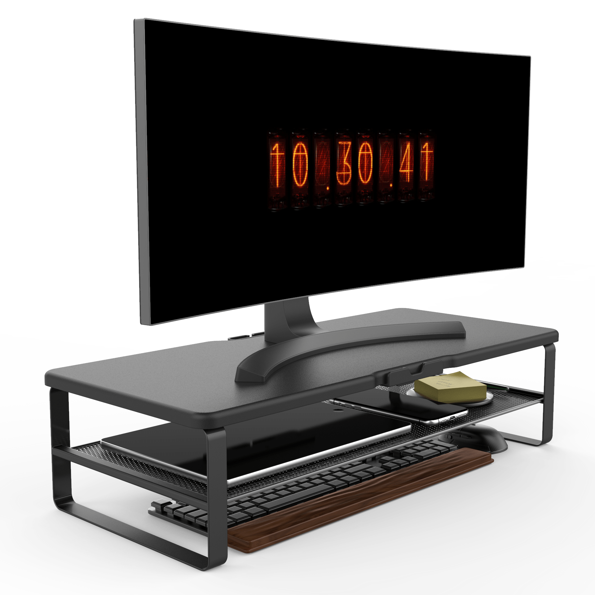 Simple Houseware Soporte elevador de escritorio para monitor doble con  cajón, color negro