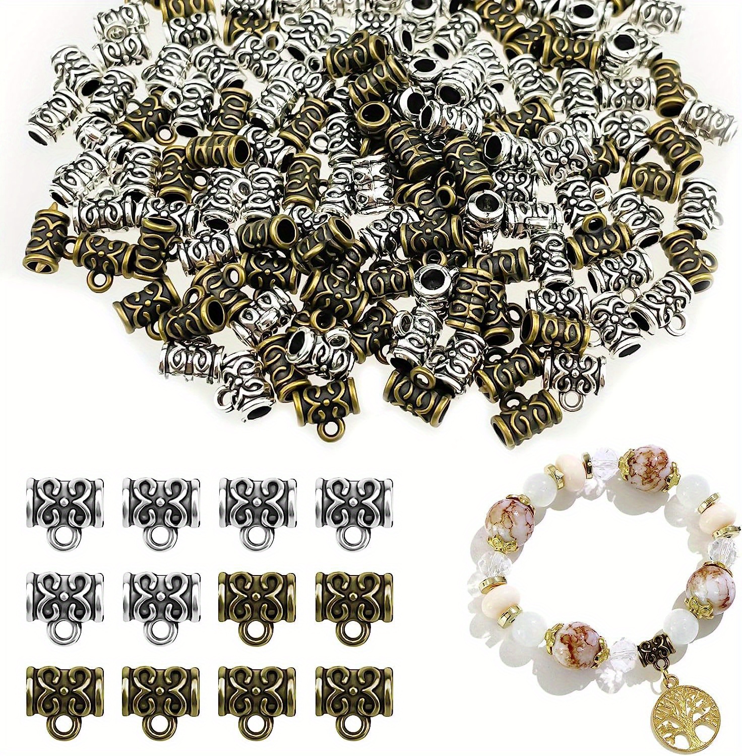 100pcs Gold Charms for Jewelry Making with 15pcs Clasps & Rings