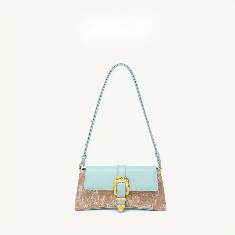 Flower Embroidery Color Stitching Underarm Bag, Leather Waterproof Bag Purse,  Fashion Versatile Baguette Bag - Temu