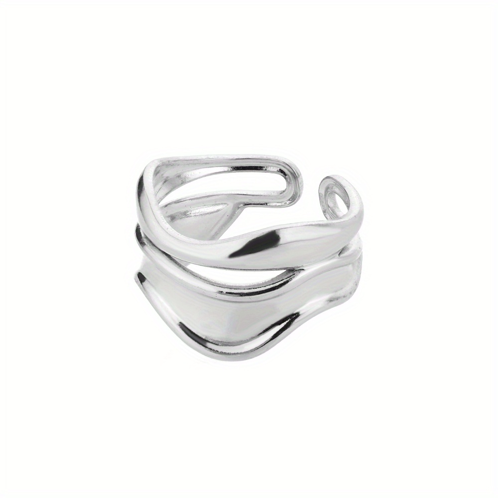Golden Tone Stainless Steel Wave Open Ring