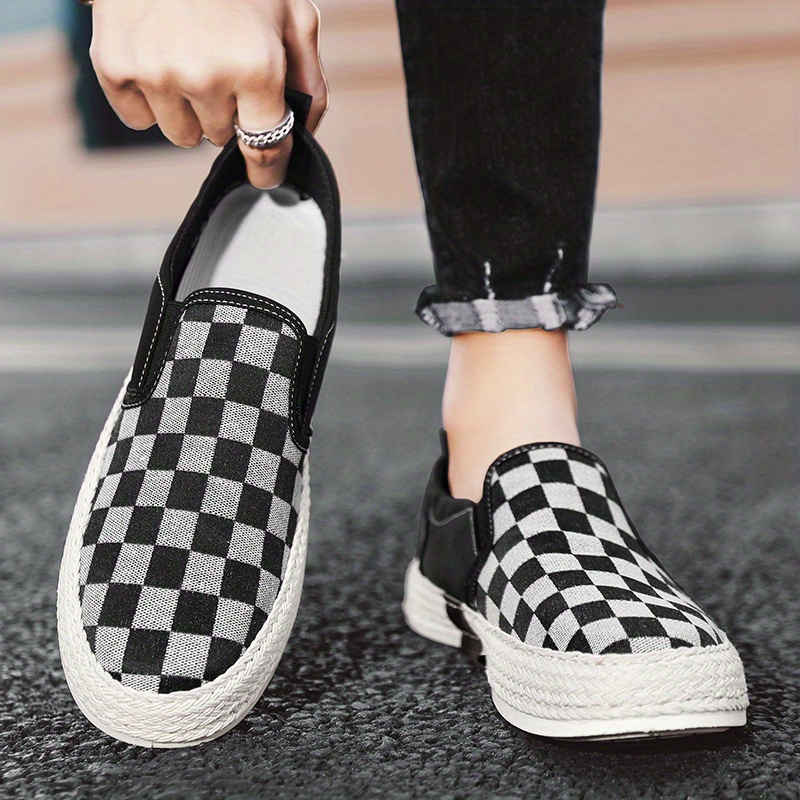 Mens Checkered Canvas Low Top Sneaker Slip On Classic Casual Shoes