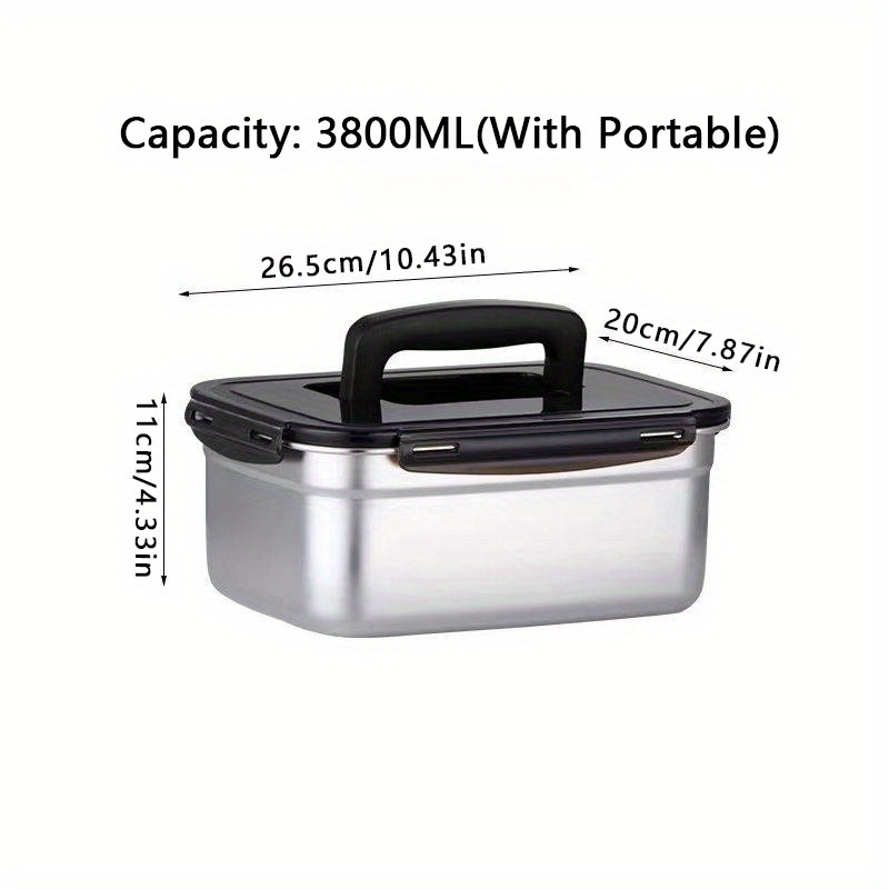 304 Stainless Steel Square Food Storage Container with Lids & Handle  Airtight Metal Food Containers Stackable Meal Prep Leftover Containers for