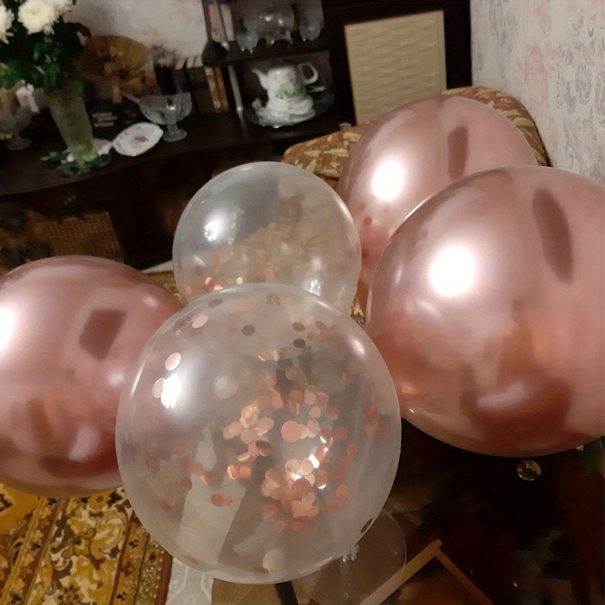 22pz, Palloncini A Forma Di Cuore Dorati In Rosa, Palloncini In Lattice Con  Confetti Metallici, Decorazioni