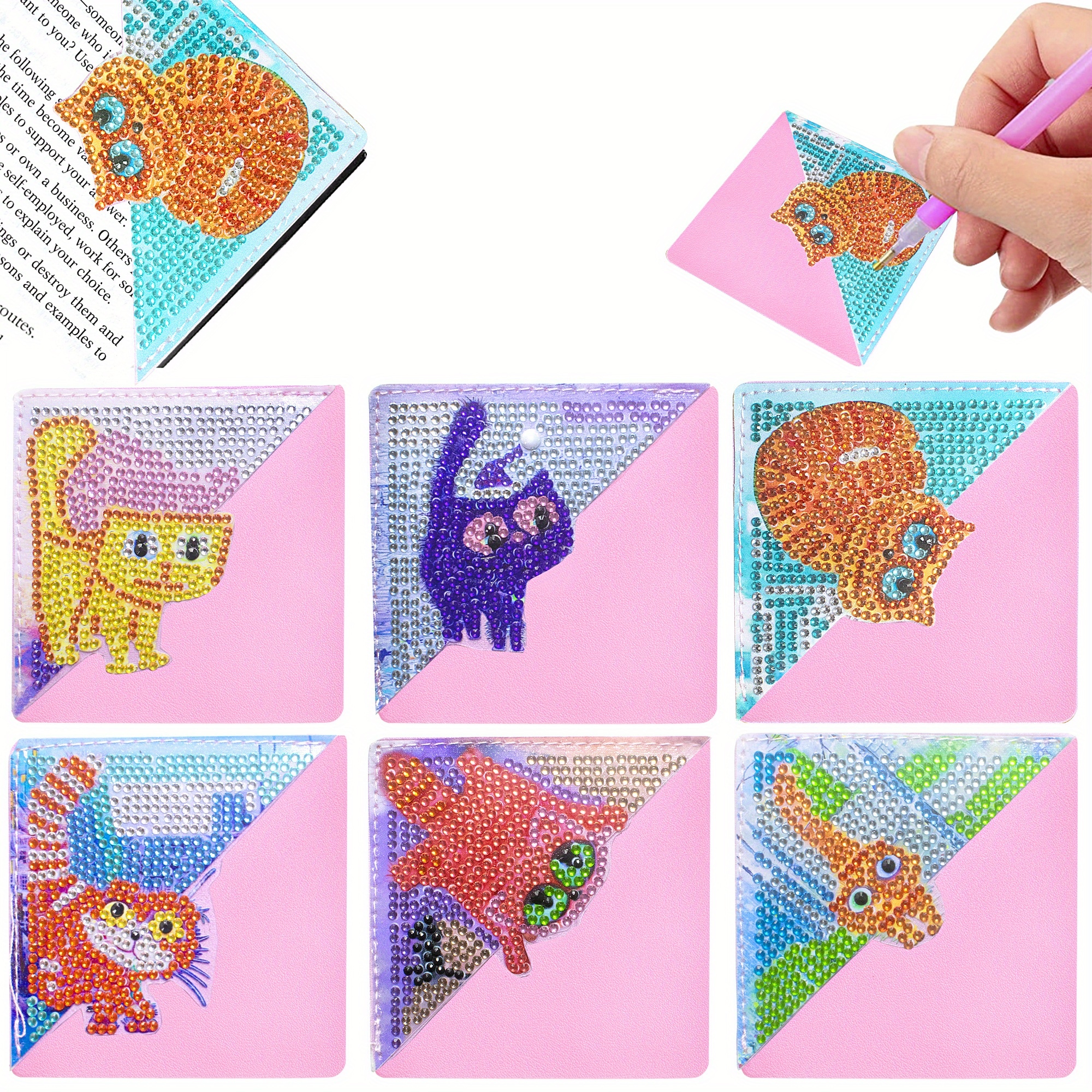 Diy Diamond Painting Kit Corner Bookmarks Cat Shaped Pattern - Temu