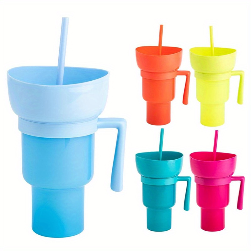 Snack Bowl Cup Bowl Combo With Straw, 2-in-1 Snack And Drink Cup With Straw,  Travel Mug With Snack Bowl On Top, Spill Proof Snack Mugs For Party Casual  Mugs - Temu