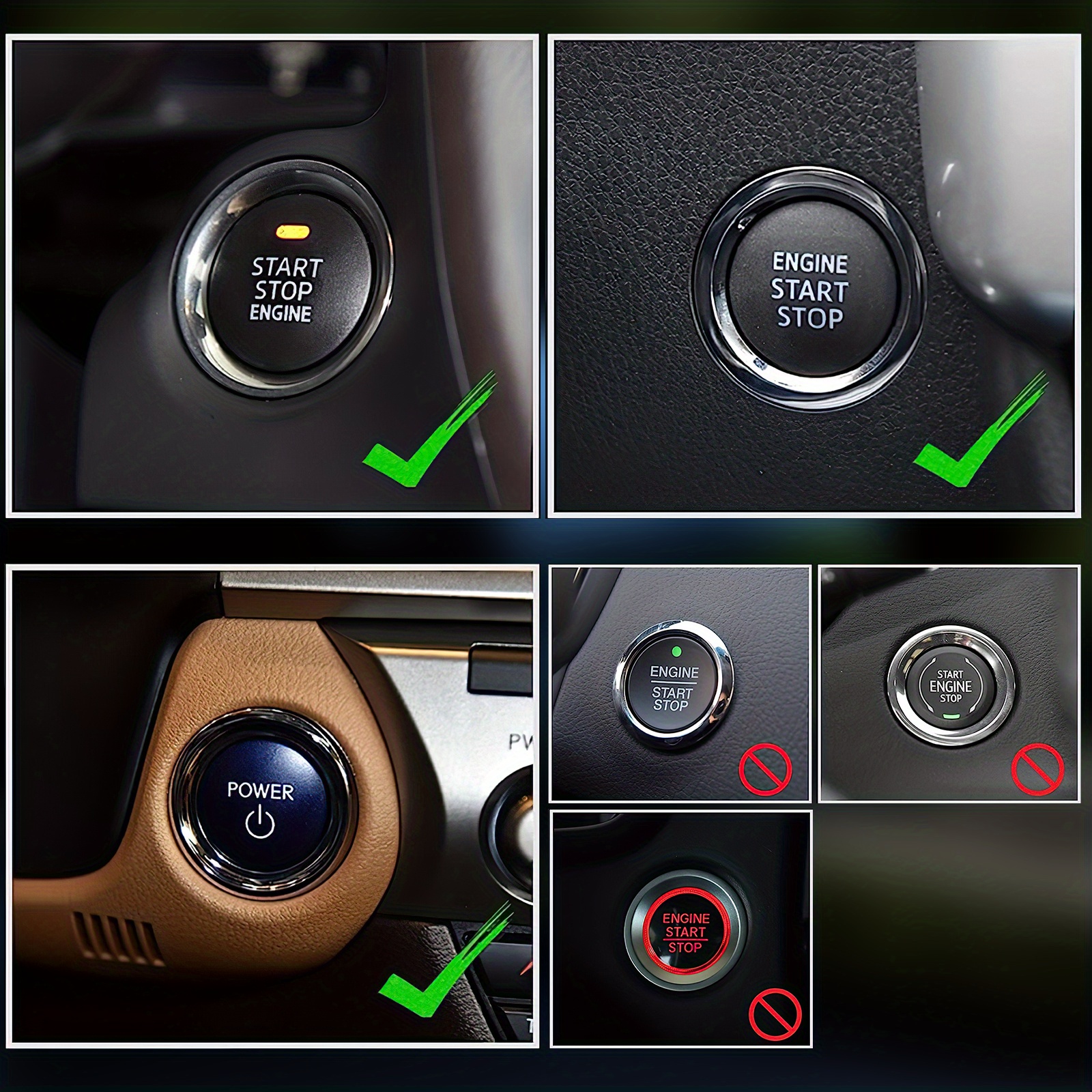 1pc Bling Push To Start Button Cover Ring、インテ ストーンカーブリングリングエンブレムステッカー