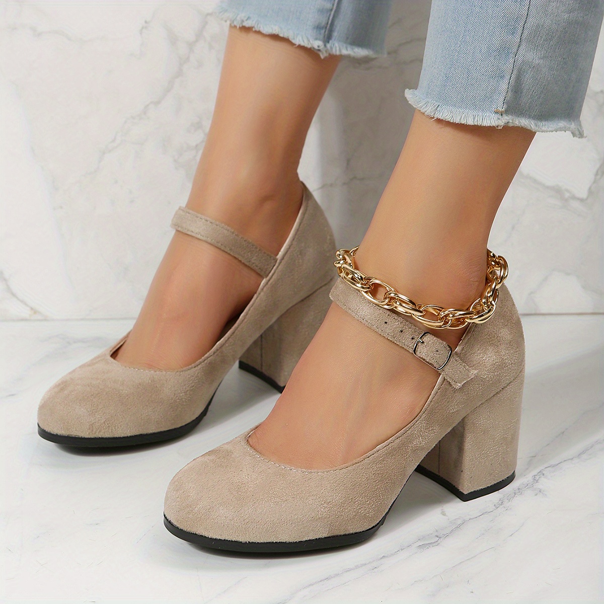 Women s Solid Color Chunky Heels Elegant Buckle Strap Work Temu