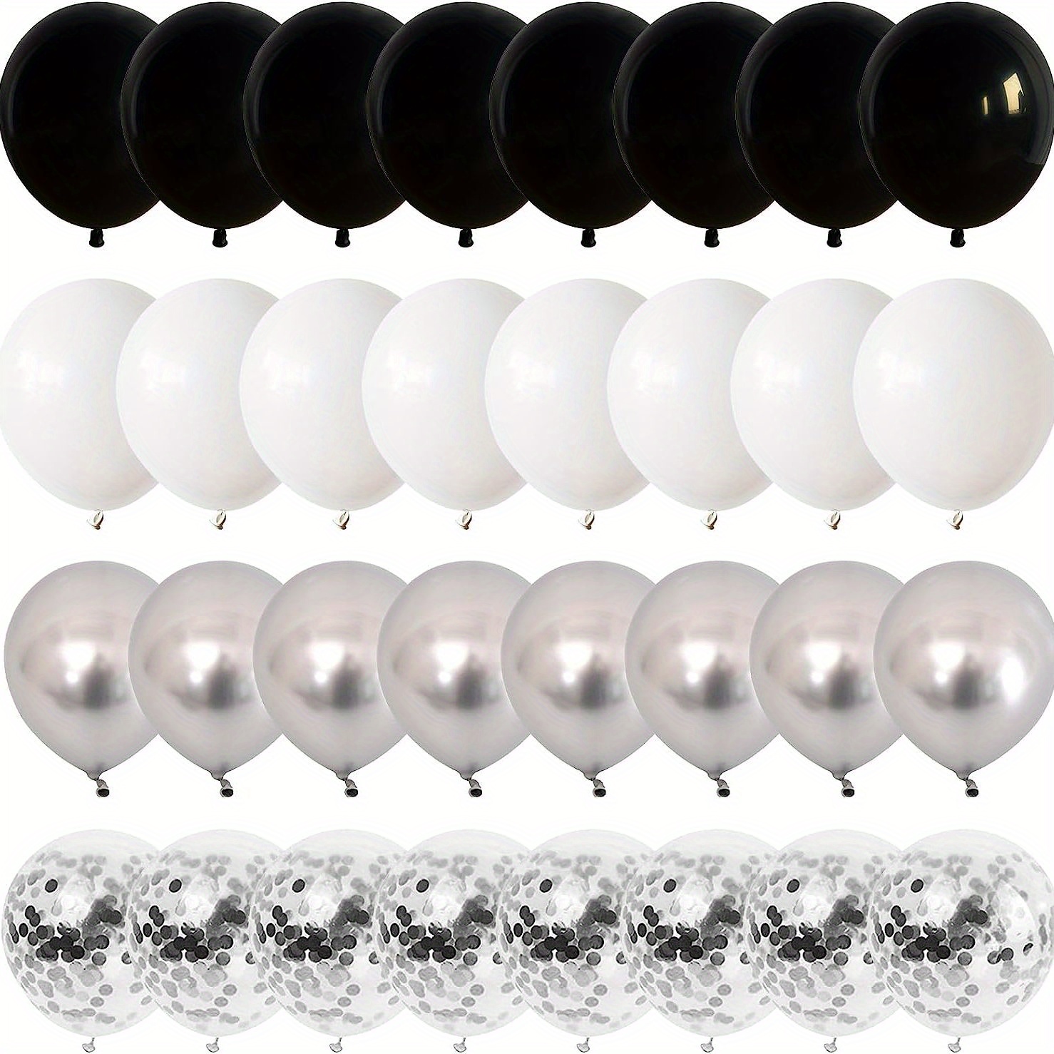 Globos negros y plateados, 60 globos plateados metálicos negros y blancos  de 12 pulgadas con globos de confeti plateados, globos de látex de helio