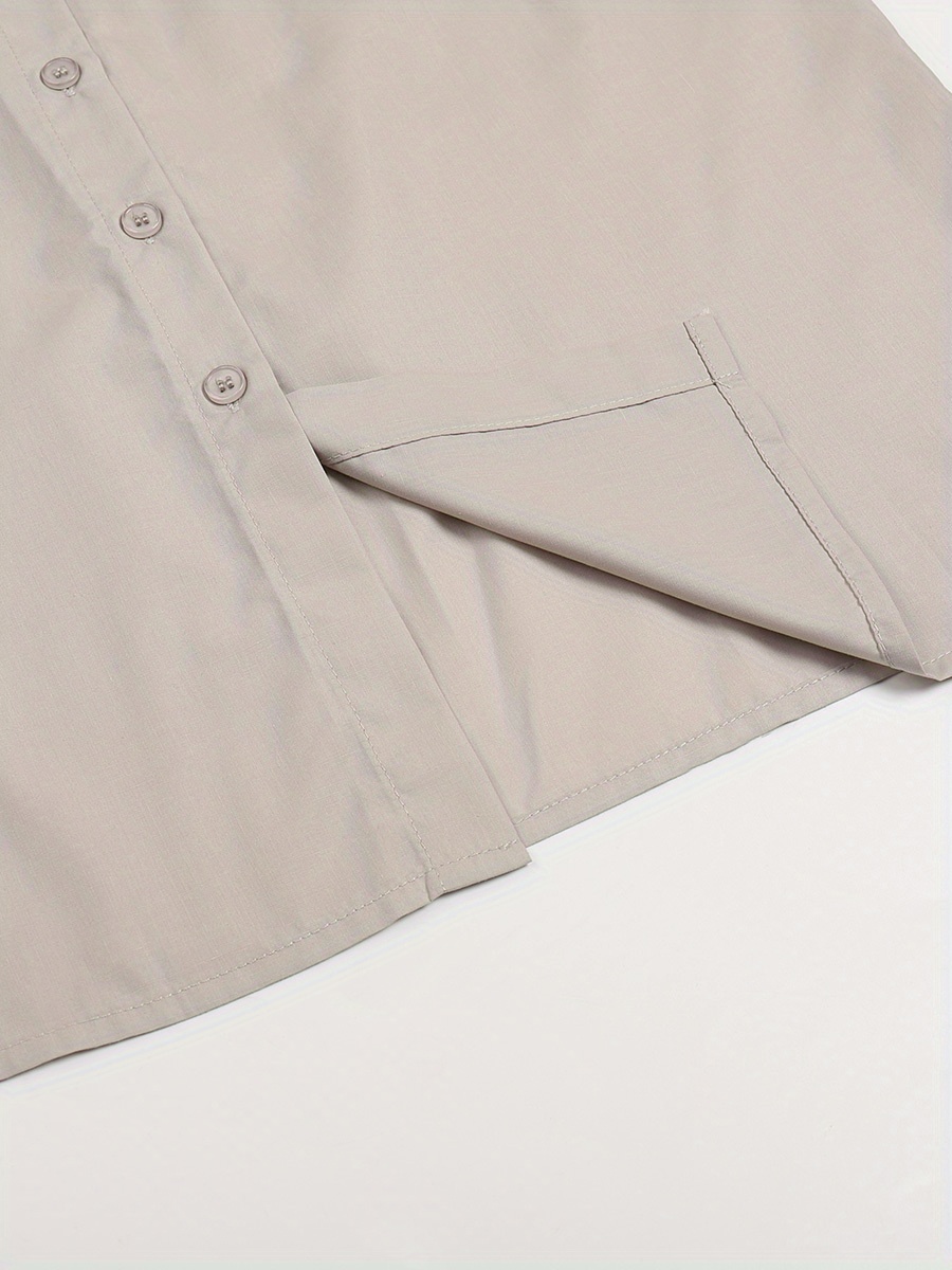 Plain Shirt Collar Front Button Short Sleeve Pocket Minimalist Casual shirt