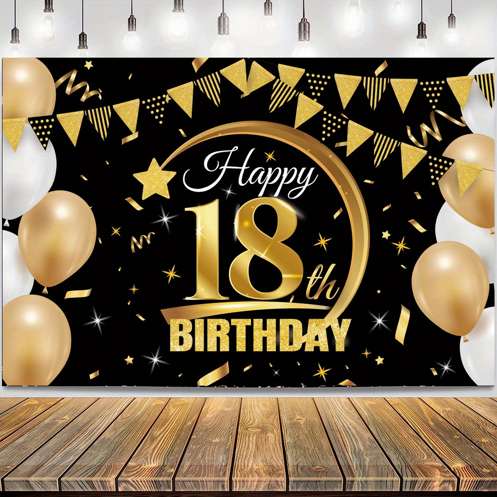 Happy 18th Birthday Background Banner Black Golden Logo - Temu Australia