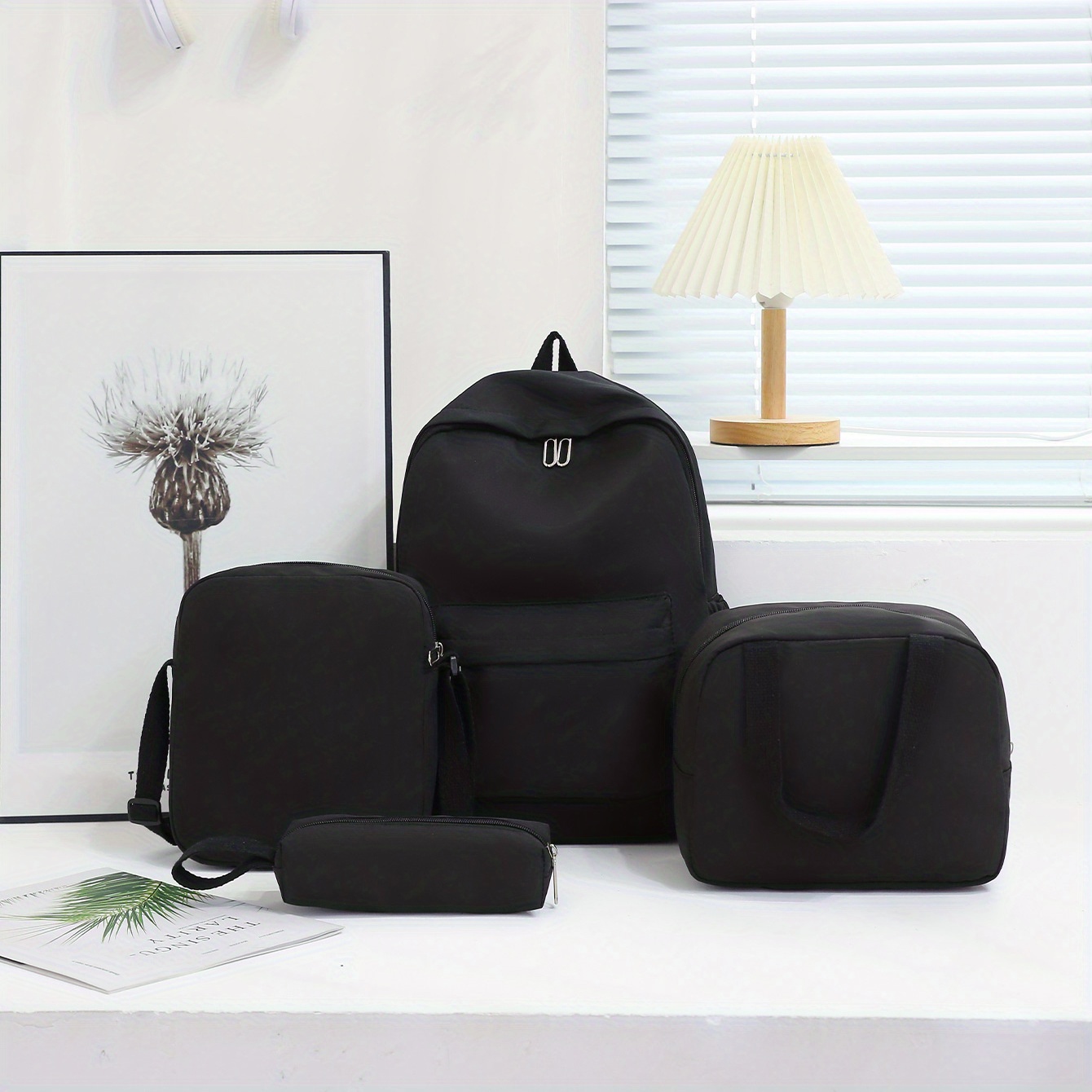 Mochila de 4 piezas, bolso cruzado, bolso y bolso para bolígrafo, mochilas de viaje informales clásicas de color sólido para hombres y mujeres, mochila de gran capacidad, mochilas escolares, bolsas para libros para niñas y estudiantes, mochila grande para estudiantes escolares de estilo preppy - Imagen 7