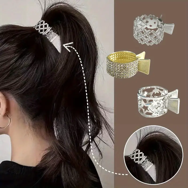 Temu 3pcs Crystal Hair Clips High Ponytail Holder Metal Rhinestone Hair Claw Clip, Hair Bows for Thick Hair Accessories for Girls Women Hair Clamps for