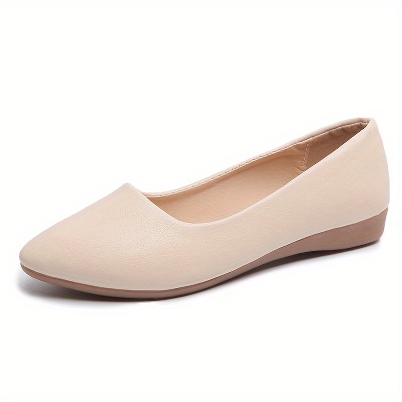 Women's Solid Color Flat Shoes, Casual Point Toe Faux Leather Shoes,  Lightweight Dress Shoes