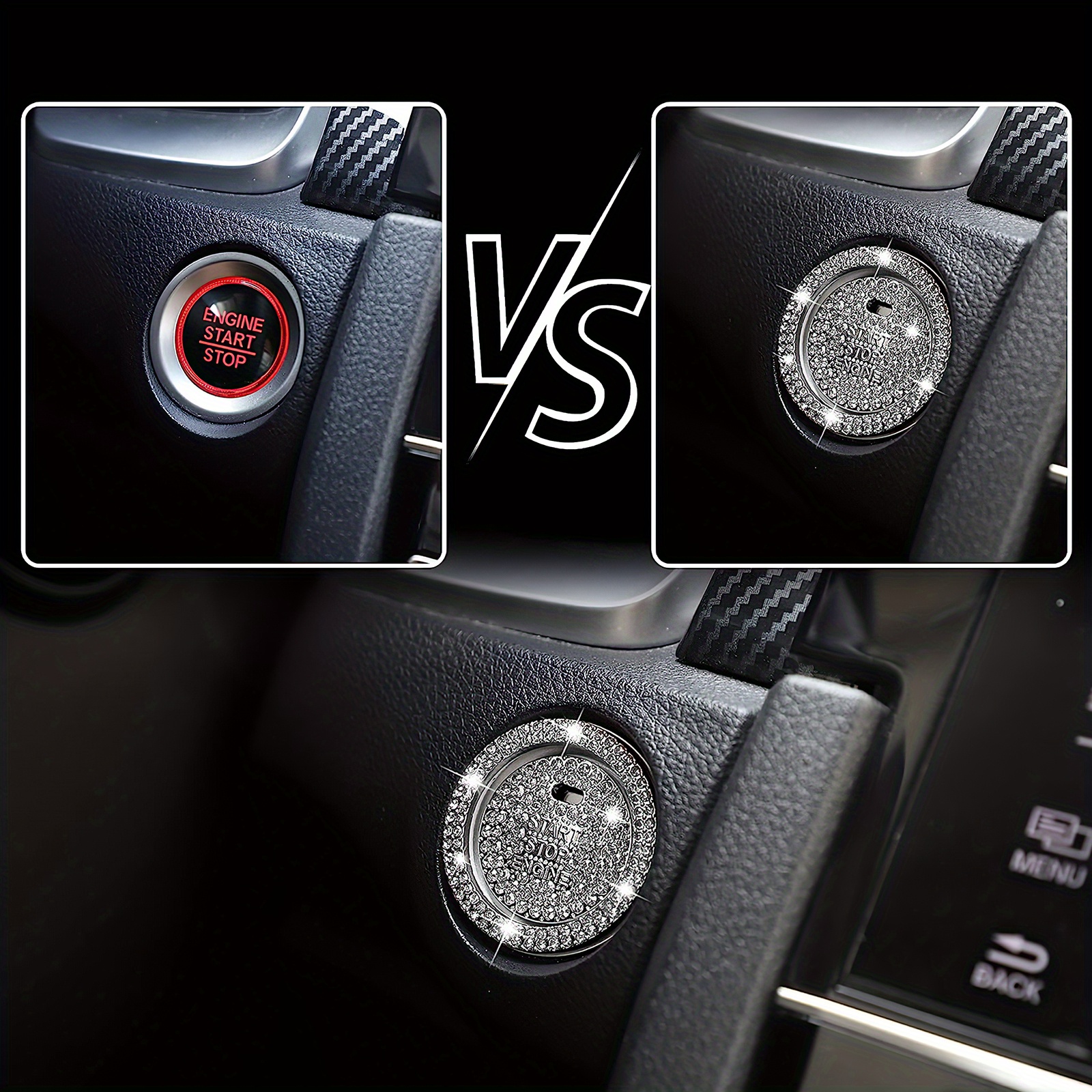 1pc Bling Push To Start Button Cover Ring Interior Rhinestone Car Bling Ring Emblem Sticker