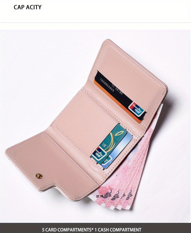 Cute Small Wallet, Women's Trifold Wallet, Flower Print Card Holder With Id  Window & Cash Pocket - Temu