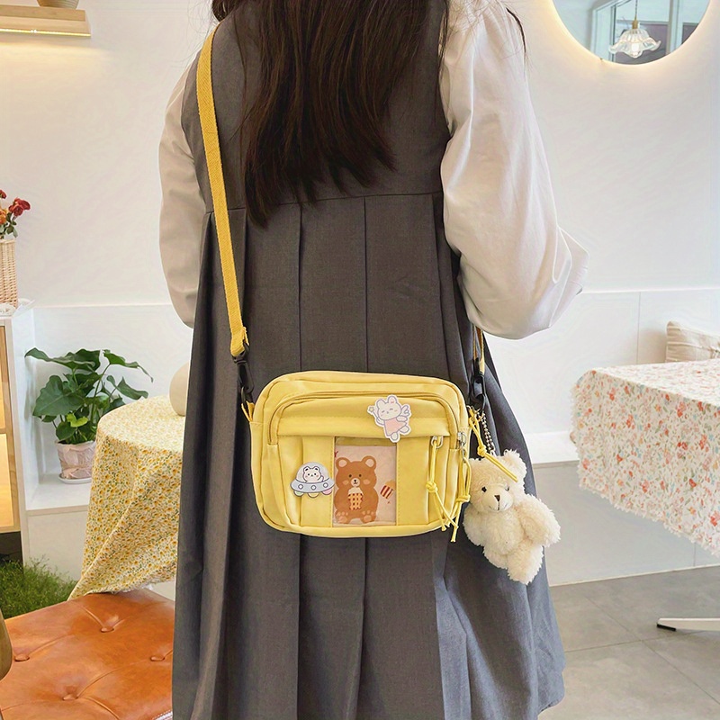 Kawaii Nylon Crossbody Bag, Clear Pocket Front Shoulder Bag, Student Flap Messenger  Bag - Temu