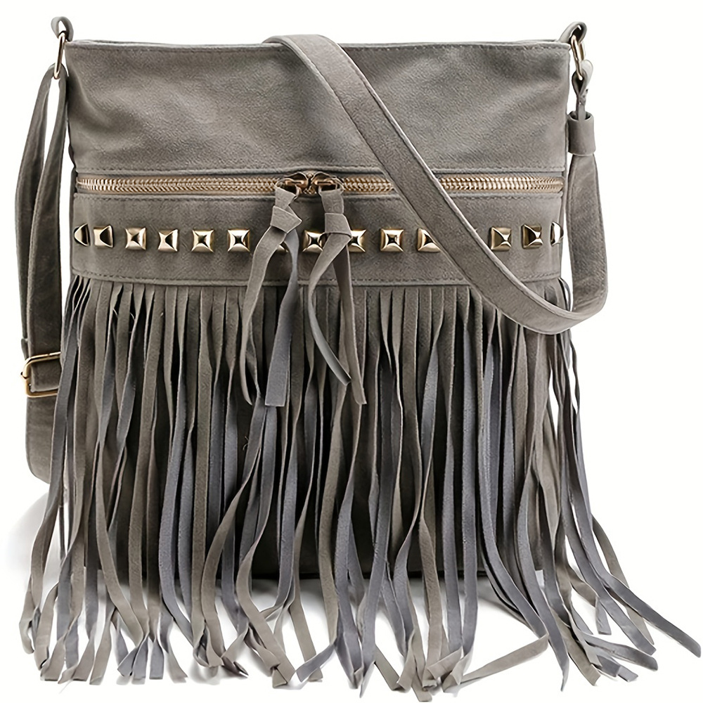 Fringe Decor Crossbody Bag, Boho Style Suede Purse For Women, Vintage Hobo  Bag For Travel & Work - Temu