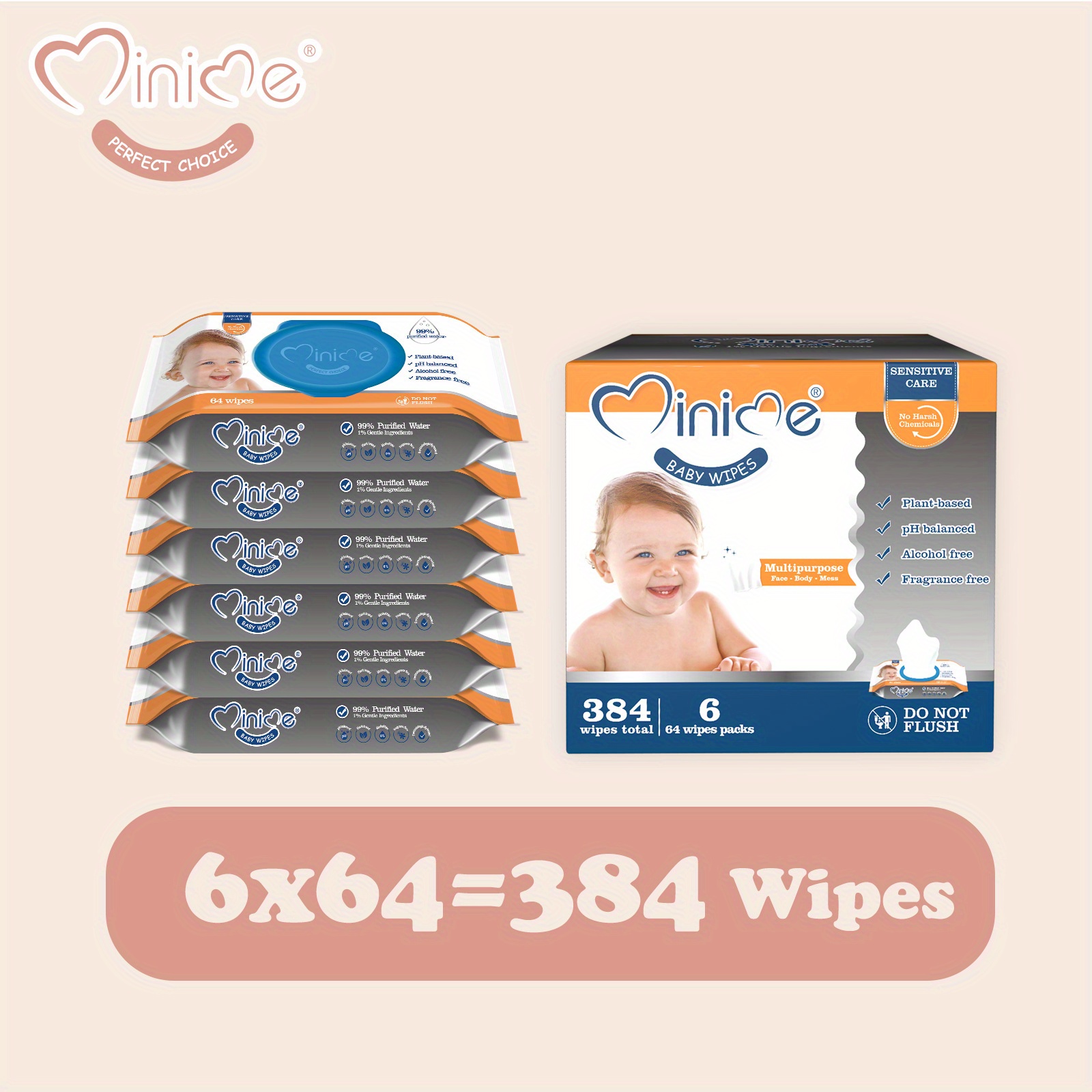 Toallitas húmedas infantiles pack 6 x 64 unidades envase 384
