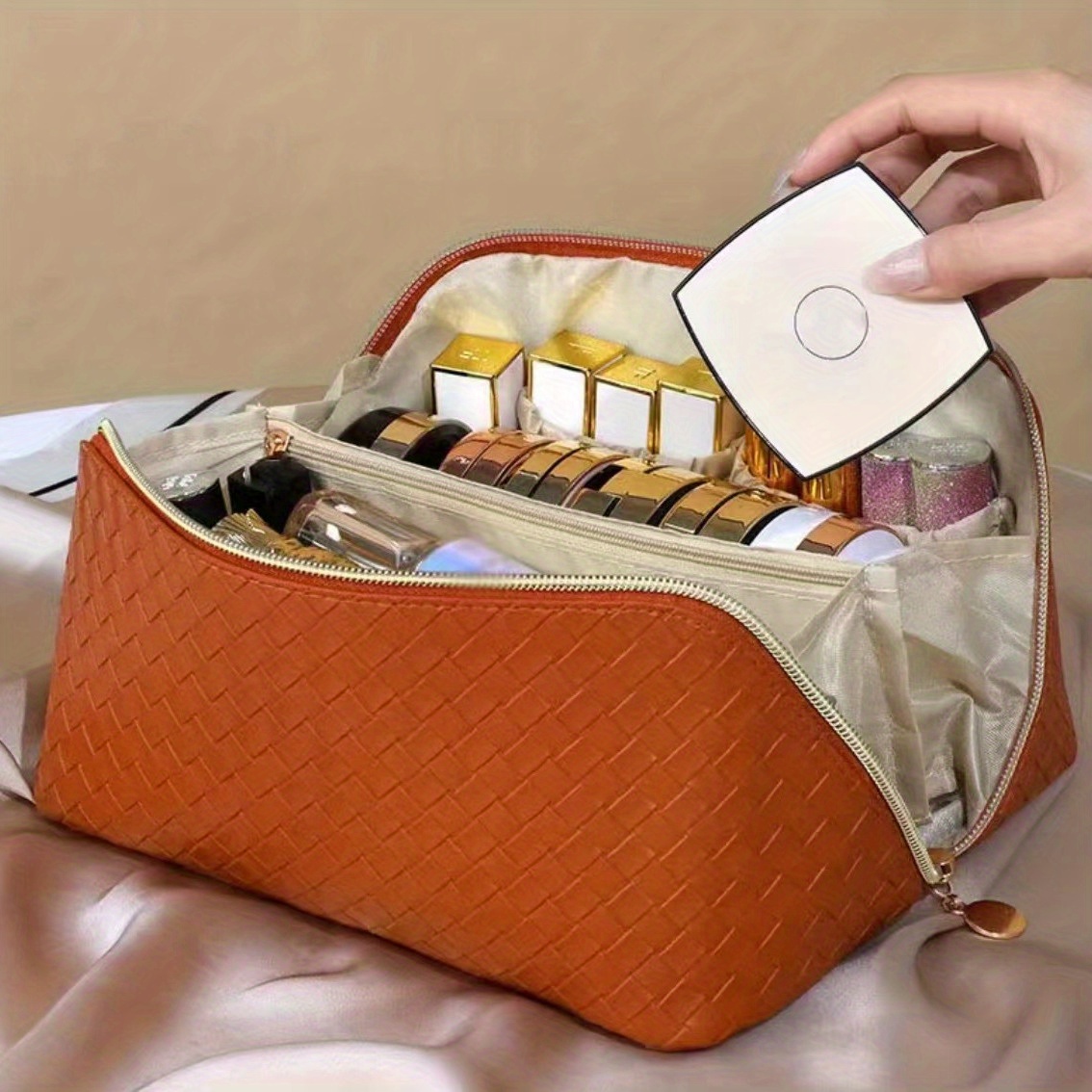 Waterproof Travel Cosmetic Bag - Large Capacity Leather Makeup Bag For Full  Sized Toiletries And Cosmetics - Temu