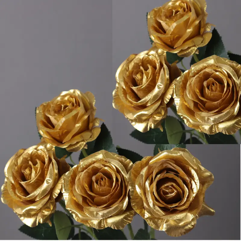 8pcs Artificial Golden Roses Flowers Fake Silk Single Rose With Stem Flower  Gift For Wedding Party Home Decor - Aesthetic Room Decor Fall Decor