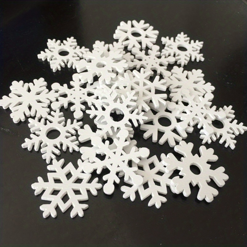 Mixed Wooden Crafts White Snow Flakes Christmas Series - Temu