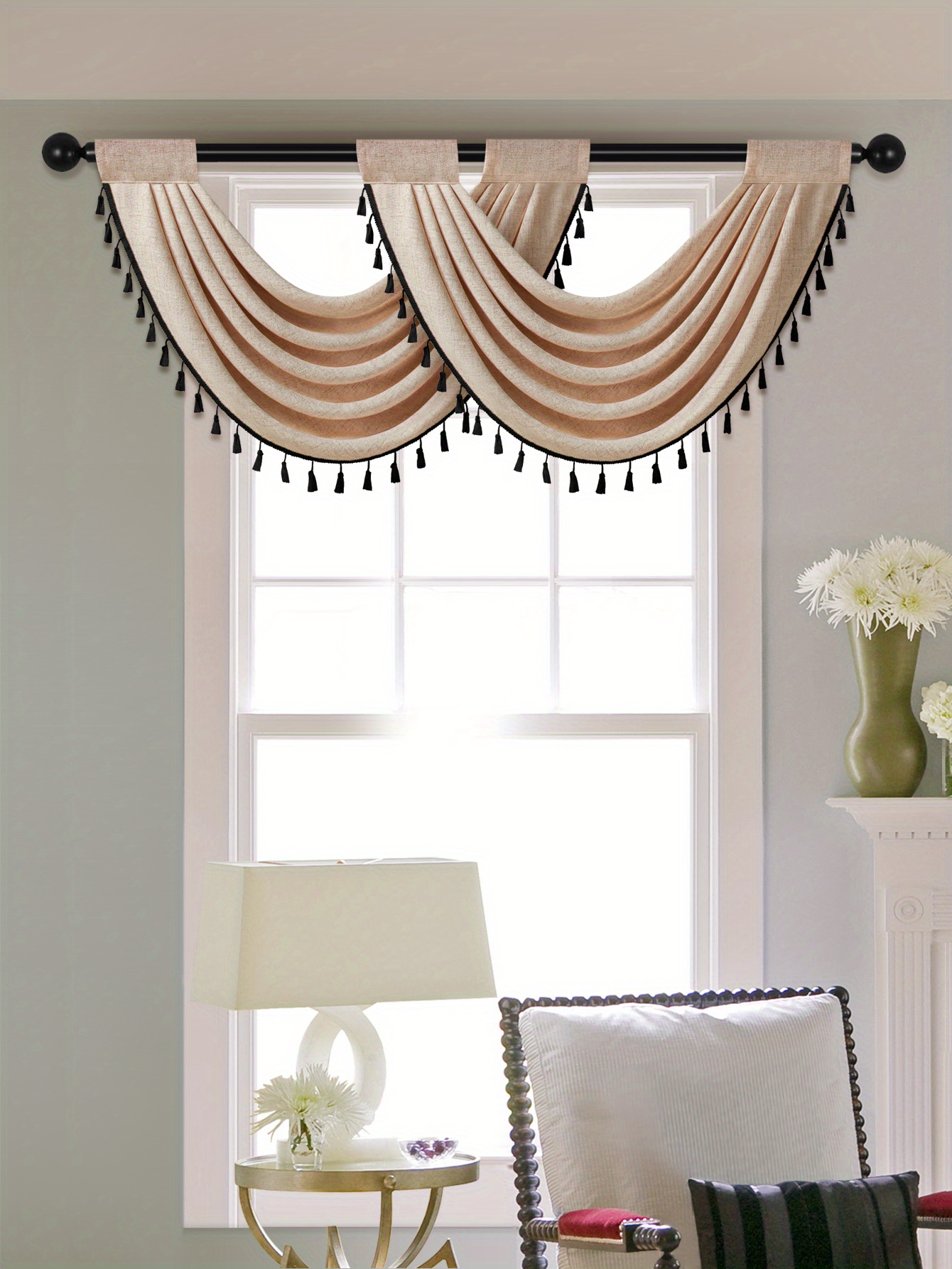 1pc Polyester Window Valance, European Style Bead Decor Curtain Valance For  Living Room, Bedroom