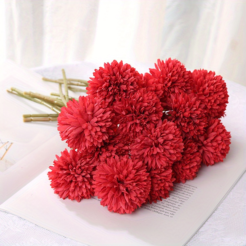Artificial Chrysanthemum, Artiflr 6 Bundles Red Lotus Fake Faux Daisies  Spring Flowers Wedding Home Decoration 