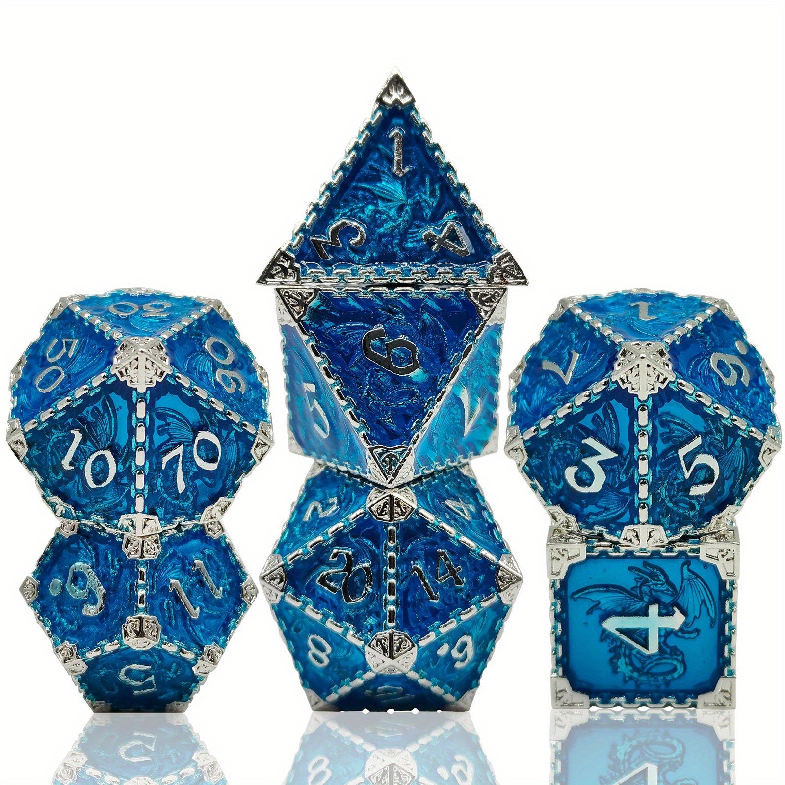 DND Spielwürfel Set – 7-teilig, Polyedrisch, Blau-weiß, Inkl. D4 D6 D8 D10 D12 D20 Für Dungeons & Dragons Und RPGs